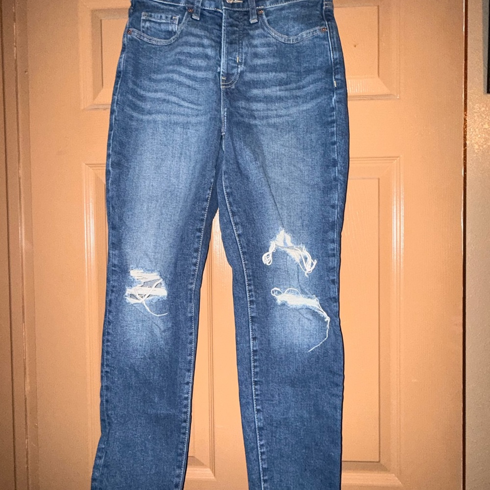 Old Navy Women’s High-Rise OG Straight Jeans Size 2 Blue Ripped Pockets